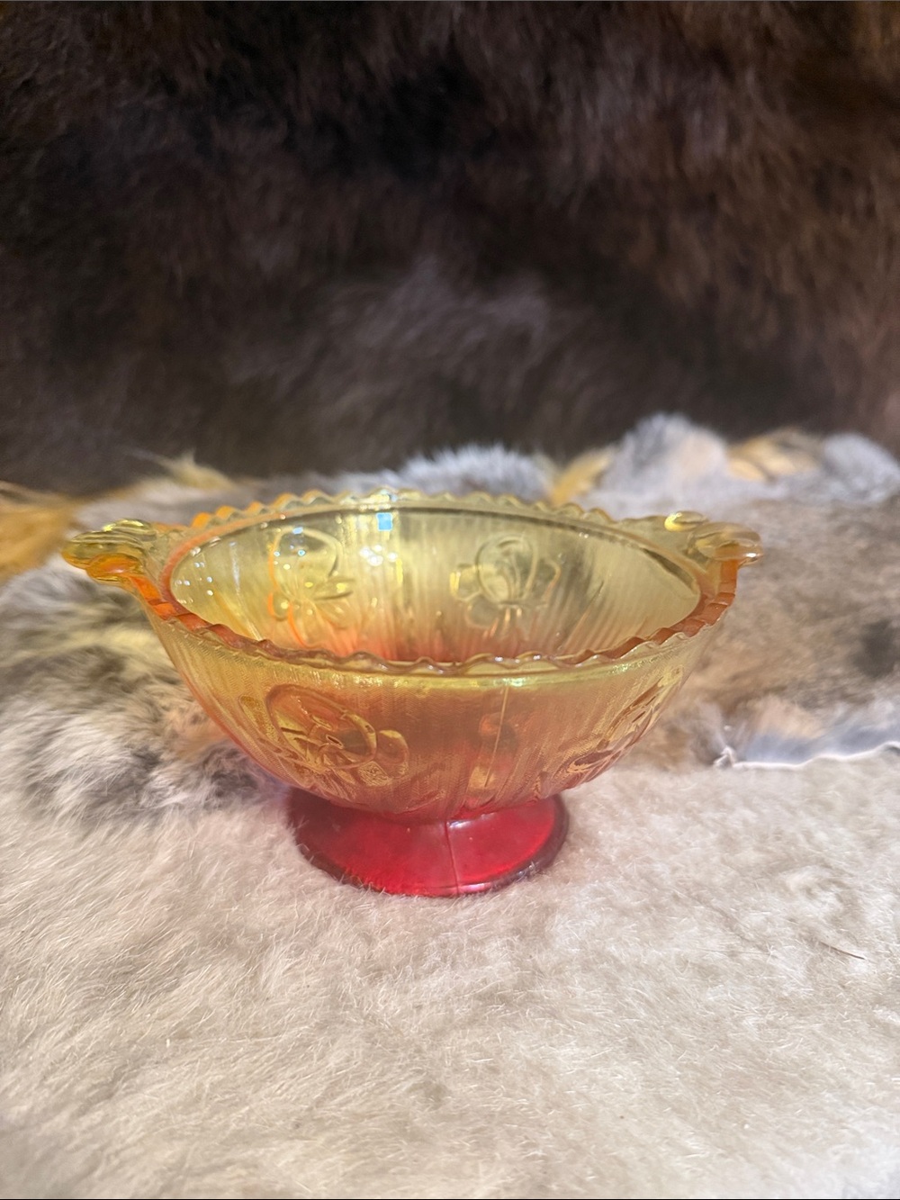 Vintage Amber and Red Glass Compote Bowl (3975)